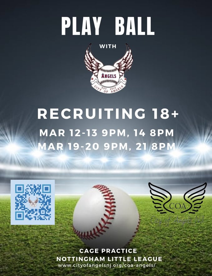 PLAY BALL with City of Angels Baseball / Recruiting 18+ / March 12-13 @ 9PM, March 14 @ 8PM / March 19-20 @ 9 PM, March 21 @ 8 PM * CAGE PRACTICE / NOTTINGHAM LITTLE